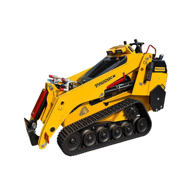 The Paddock™ Tracked Mini Loader Pro, featuring a striking yellow design with black accents and equipped with hydraulic attachments, showcases the versatility of modern construction equipment. Powered by a robust 58hp Yanmar 4-cylinder turbo diesel engine, this loader from Paddock is perfect for tight spaces and delivers efficient on-site performance—making it a top choice among mini loaders.