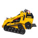 Featuring a vibrant yellow design and prominent Paddock branding, the Paddock™ Tracked Mini Loader Pro boasts powerful hydraulic arms and intuitive control levers. Equipped with a robust 58hp Yanmar 4-cylinder turbo diesel engine, this versatile mini skid steer loader is expertly engineered for landscaping and building tasks on any construction site.
