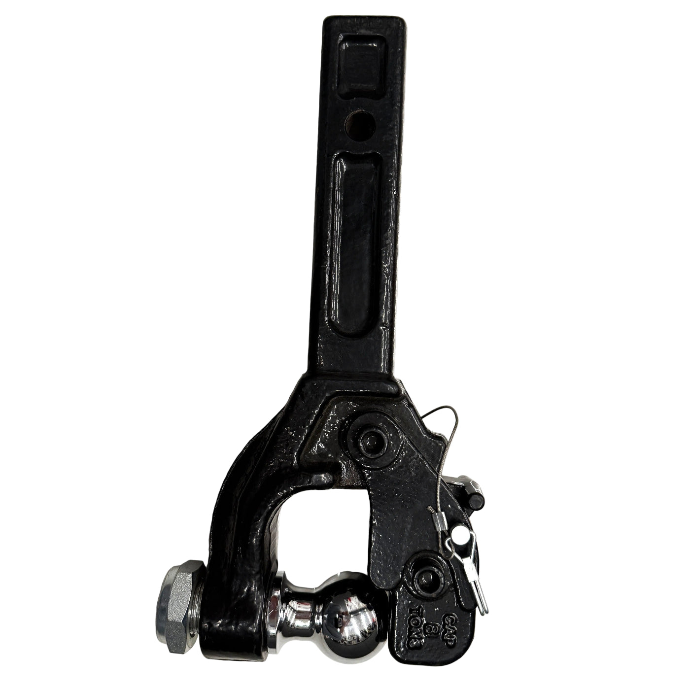 Sherpa 4x4 Forged Pintle Hook & 50mm Towball with Receiver Arm featuring a black forged towing receiver arm, a heavy-duty pintle hook, and a 50mm chrome tow ball.