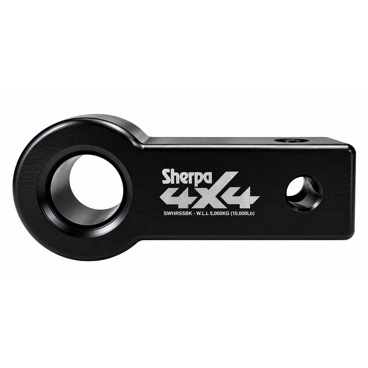 Black Sherpa 4x4 Alloy Soft Shackle Recovery Hitch with a large round opening, marked with a 5,000kg working load limit.
