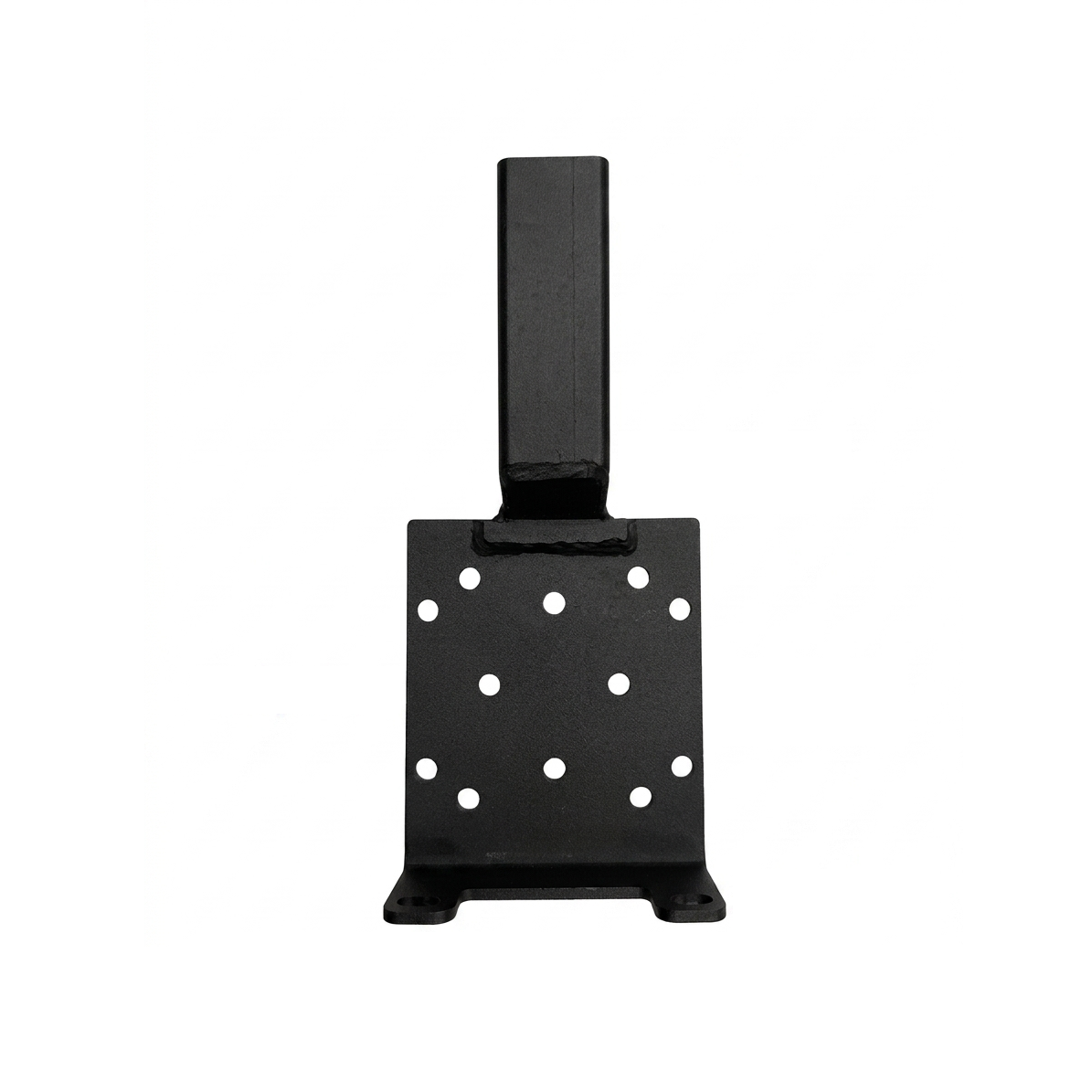 Black Sherpa 4x4 ATV Winch Hitch Mount featuring a 2″ receiver bar and a mounting plate with multiple circular holes.