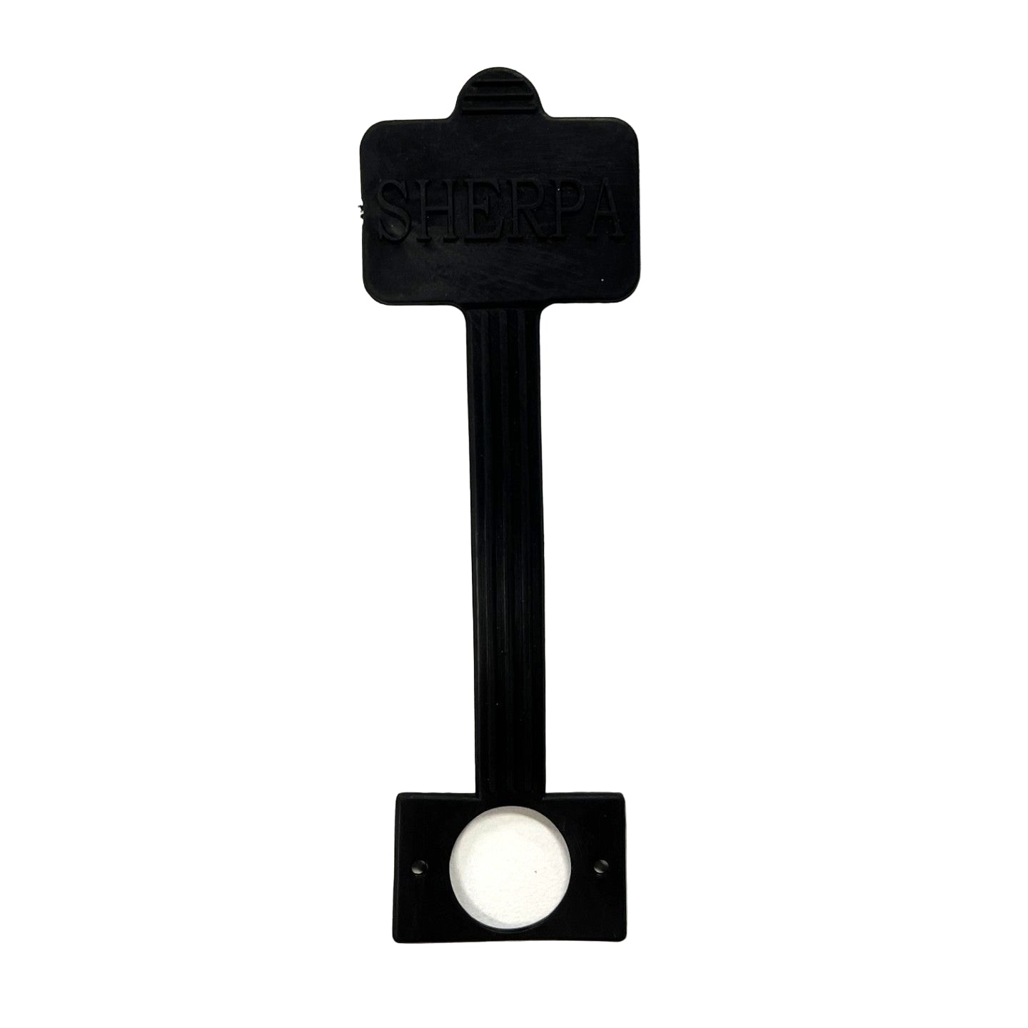 A black plastic Sherpa 4x4 Winch Plug Socket by Scintex with a rectangular SHERPA-labeled top, long handle, and a rectangular base with a round white insert—ideal as a replacement or spare. White background.