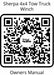 A QR code with "Sherpa 4x4 Tow Truck - 20,000Lb Winch" above, "Owners Manual" below, and the Sherpa 4x4 logo in the center. Ideal for electric tow truck or trailer winch equipment loading guidance.