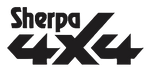 Black Sherpa 4x4 logo in bold, stylized font on light gray—ideal branding for the Sherpa 4x4 Recovery Ring & Soft Shackle Bundle.