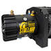 Close-up of a Sherpa 4x4 Black Edition ‘Stallion’ 25,000Lb Winch featuring the yellow horse logo, with visible power connections and rope spool on a black industrial housing.