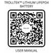 QR code labeled Trolltek™ 12V LiFePO4 Lithium Slimline Battery 4WD Bundle – Charge While Driving (DC) User Manual, featuring the Trolltek logo at the center, allows users to easily access the product manual. Perfect for those using 12V LiFePO4 lithium battery systems or a DC/DC charger with MPPT solar regulator, ensuring quick access to essential information about your Trolltek battery.