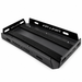 Heavy-duty rectangular black metal Trolltek™ Aluminium Battery Tray featuring two hook-and-loop strips and mounting holes on the base.
