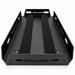 Black Trolltek™ Aluminium Battery Tray Kit with two central adhesive strips, mounting holes, and a heavy-duty battery mounting design.