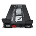 The Trolltek™ 12V LiFePO4 Lithium Slimline Battery 4WD Bundle – Charge While Driving (DC) by Trolltek is a rectangular black 12V lithium battery featuring a slimline design, two covered connection ports, red and black terminals, and safety icons—ideal for pairing with a DC/DC charger with MPPT solar regulator.