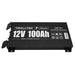 Trolltek™ 12V LiFePO4 Lithium Slimline Battery 4WD Bundle – Charge While Driving (DC), a flat black 12V lithium battery with side terminals and mounting brackets, labeled Trolltek Lithium 12V 100Ah, 1280 Wh.