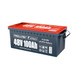 The Trolltek™ 48V LiFePO4 Lithium Battery with Bluetooth features a rectangular design with a red top and dark gray body, displays specs and safety icons, and is ideal as a reliable marine battery for on-water power.