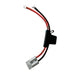 A black and red power cable adapter with ring terminals on one end and a gray connector on the other, designed for connecting the Trolltek™ 12V LiFePO4 Lithium Slimline Battery 4WD Bundle – Charge While Driving (DC) to a DC/DC charger with MPPT solar regulator, isolated on a white background.