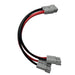 Two black and red electrical cables branch out from a single gray connector into two identical gray connectors, forming a Y-shape—making this the perfect accessory for effortlessly connecting your Trolltek™ 12V LiFePO4 Lithium Slimline Battery 4WD Bundle or for integrating your Trolltek battery system with a DC/DC charger and MPPT solar regulator.