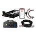 On a white background, the Trolltek™ 12V LiFePO4 Lithium Slimline Battery 4WD Bundle – Charge While Driving (DC) by Trolltek is displayed along with its control module, charging cables, DC/DC charger featuring an MPPT solar regulator, and a smartphone displaying the companion app.