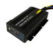 The Trolltek™ 40Amp DC/DC Charger with MPPT Solar Input by Trolltek is a black lithium battery charger featuring a durable, ribbed casing with safety warning labels, multiple indicator lights, and attached cables. Designed for charging lithium batteries, it is also ideal as a marine battery charger for boats and use in demanding environments, delivering reliable power.