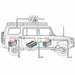 Diagram of a vehicle wiring setup featuring a solar panel connected through the Trolltek™ 40Amp DC/DC Charger with MPPT Solar Input, along with starter battery, auxiliary battery, fuses, ground points, and connections for vehicle ignition. Arrows clearly indicate the wiring paths for power flow and grounding throughout the system.