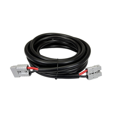 Introducing the Trolltek™ Extension Cable - 8AWG x 5m with 50A Anderson Plugs by Trolltek: This heavy-duty, coiled black extension cable features gray rectangular Anderson connectors on both ends with visible red and black wires near the plugs. Designed for secure power transmission, it’s ideal for dual battery systems thanks to its reliable Anderson battery connector cables.