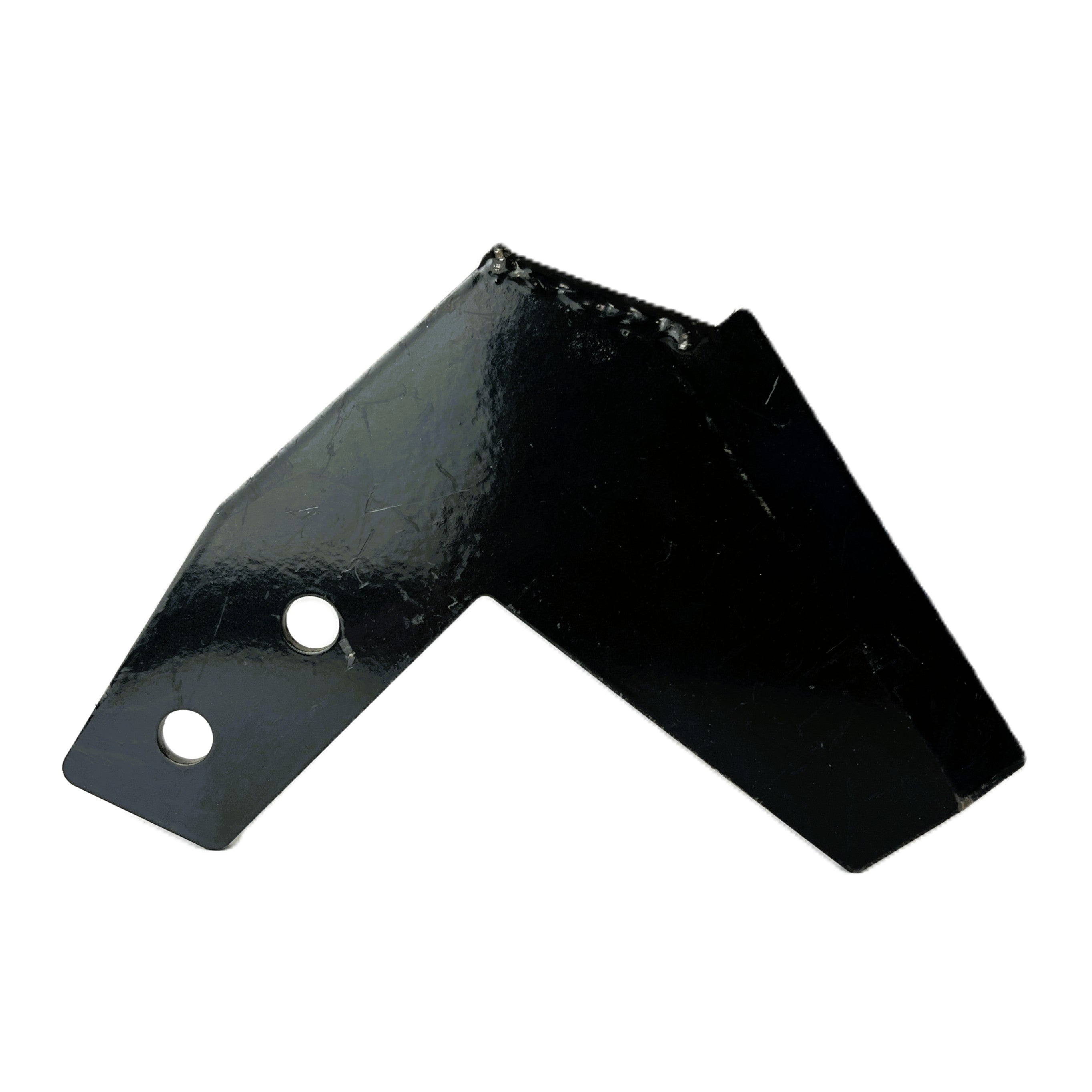 A black, metal angular bracket with two circular holes, designed for use with Scintex Turf Cutter Blades, shown on a white background.