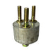 A Scintex Turf Cutter Blade Spacer & Bolts (for larger blades, excl. 300mm)—a cylindrical metal spacer with three top and one bottom threaded bolts, shown on a white background. For turf cutter blade replacement.