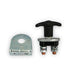 A Scintex Battery Isolation Switch with a metal mounting bracket, black body, two copper terminals, and nuts is shown on a white background.