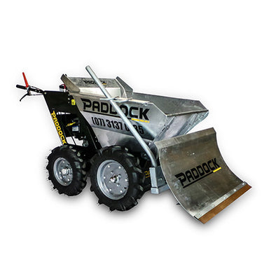 The Scintex Power Assisted Wheel Barrow is a motorised barrow with rugged tires and a front blade attachment, ideal for heavy-duty construction and material handling tasks. Designed for tough jobs, this mini dumper delivers powerful performance.