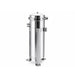 The Scintex Bag Filter Housing (Stainless Steel) features a cylindrical body, flat base with four legs, and a clamp-secured top lid, ideal for industrial liquid filtration using micron filter bags.