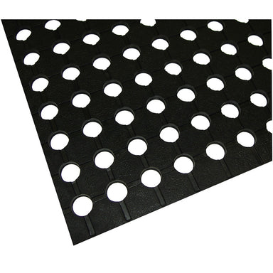 The Scintex Rubber Matting for Scales is a black mat featuring a grid of evenly spaced circular holes, displayed at an angle on a white background.
